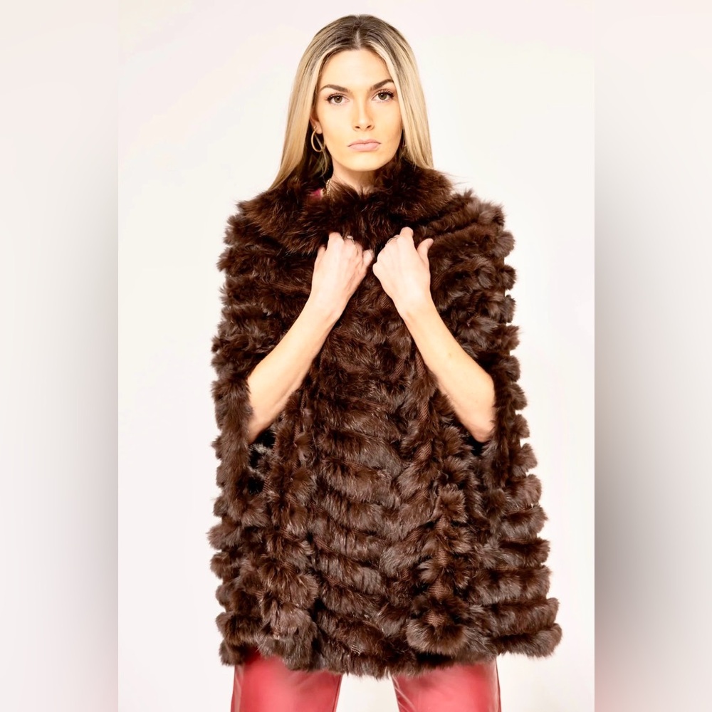 Rich Brown real raccoon/rabbit Fur Jacket nwt don’t shed.